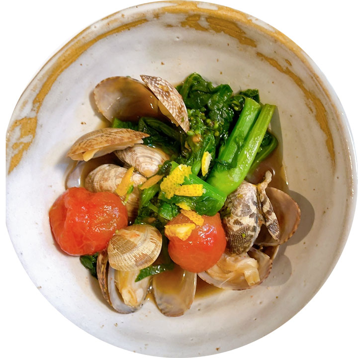 あさりと菜の花のつけ蕎麦